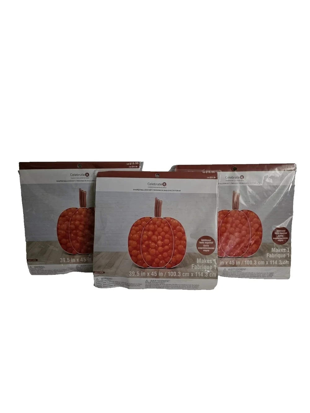 Celebrate It Orange Pumpkin Shaped Balloon Kit Lot Of 3